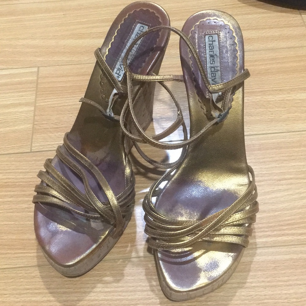 Gold strapped Wedges